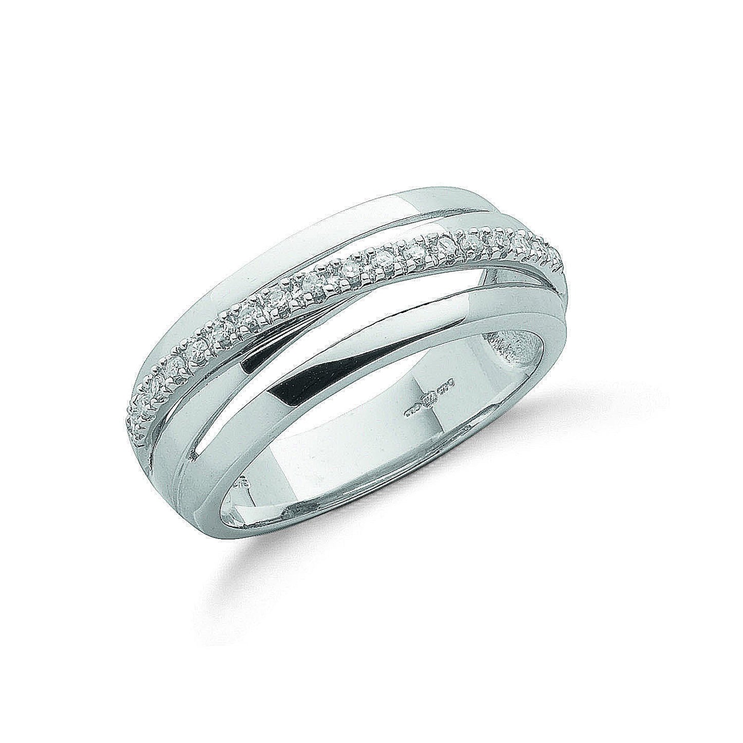 9ct White Gold 0.12ct Diamond Crossover Ring
