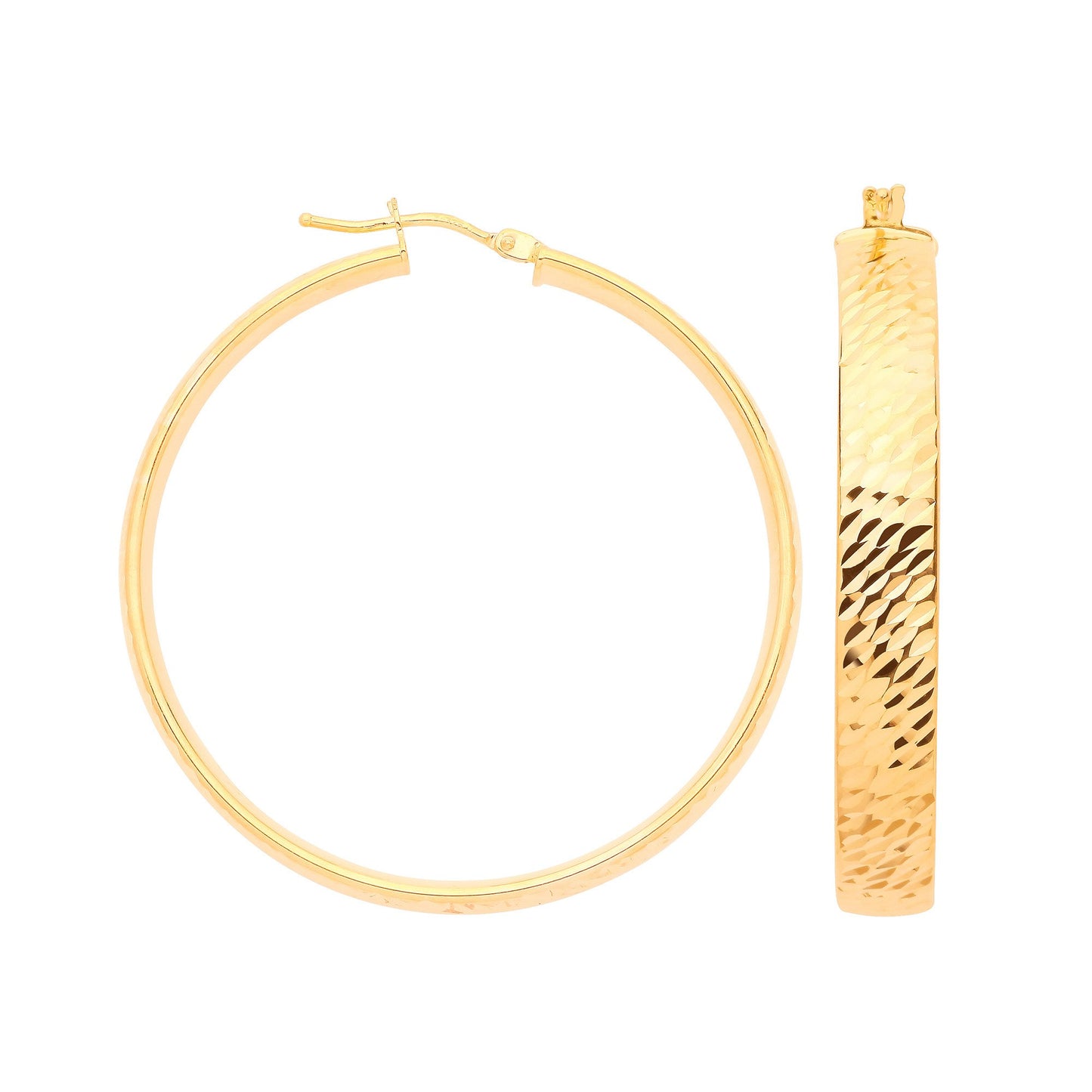 Yellow Gold 35mm Diamond Cut Wide Hoops