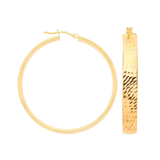 Yellow Gold 35mm Diamond Cut Wide Hoops