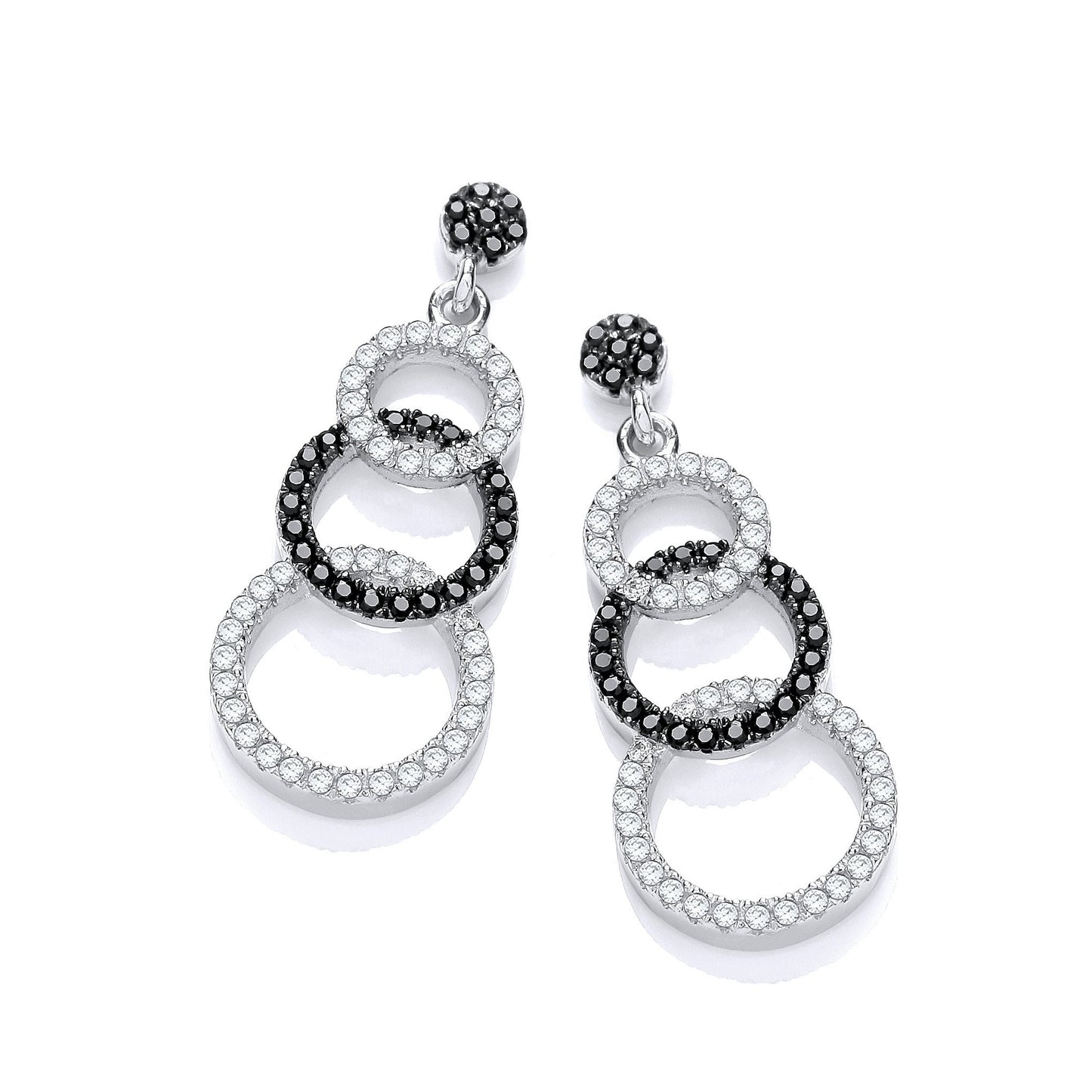 Micro Pave Black & White Cubic Zirconia Drop Earrings - 11mm (HNN-7098B7)