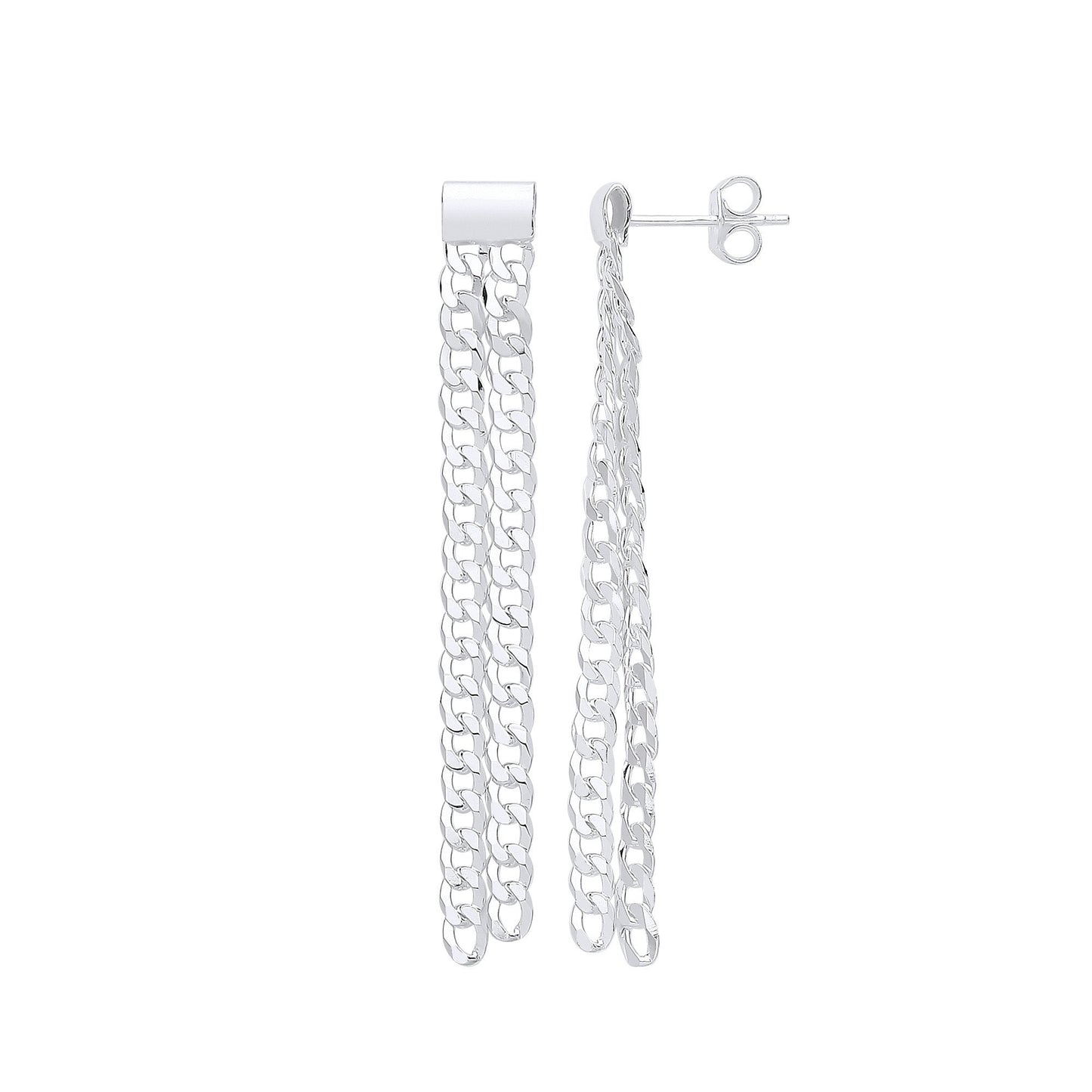 Silver Curb Chains Drop Earrings