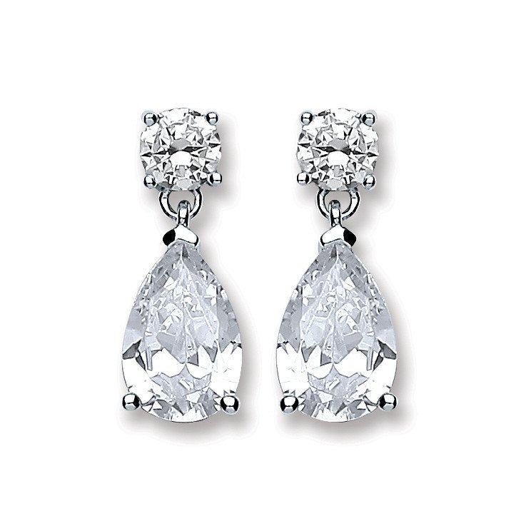 Silver Cubic Zirconias Teardrop Earrings