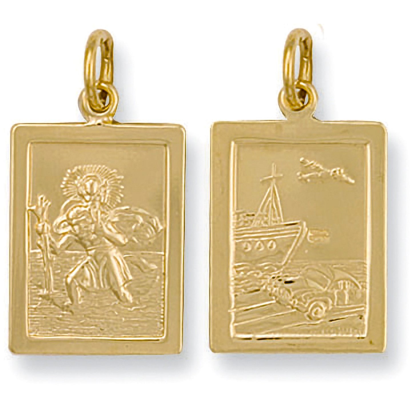 Yellow Gold Rectangular Shaped St. Christopher Pendant