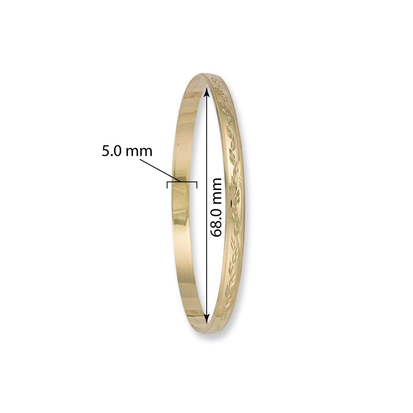 Yellow Gold 5mm Diamond Cut D-Shaped Slave Bangle