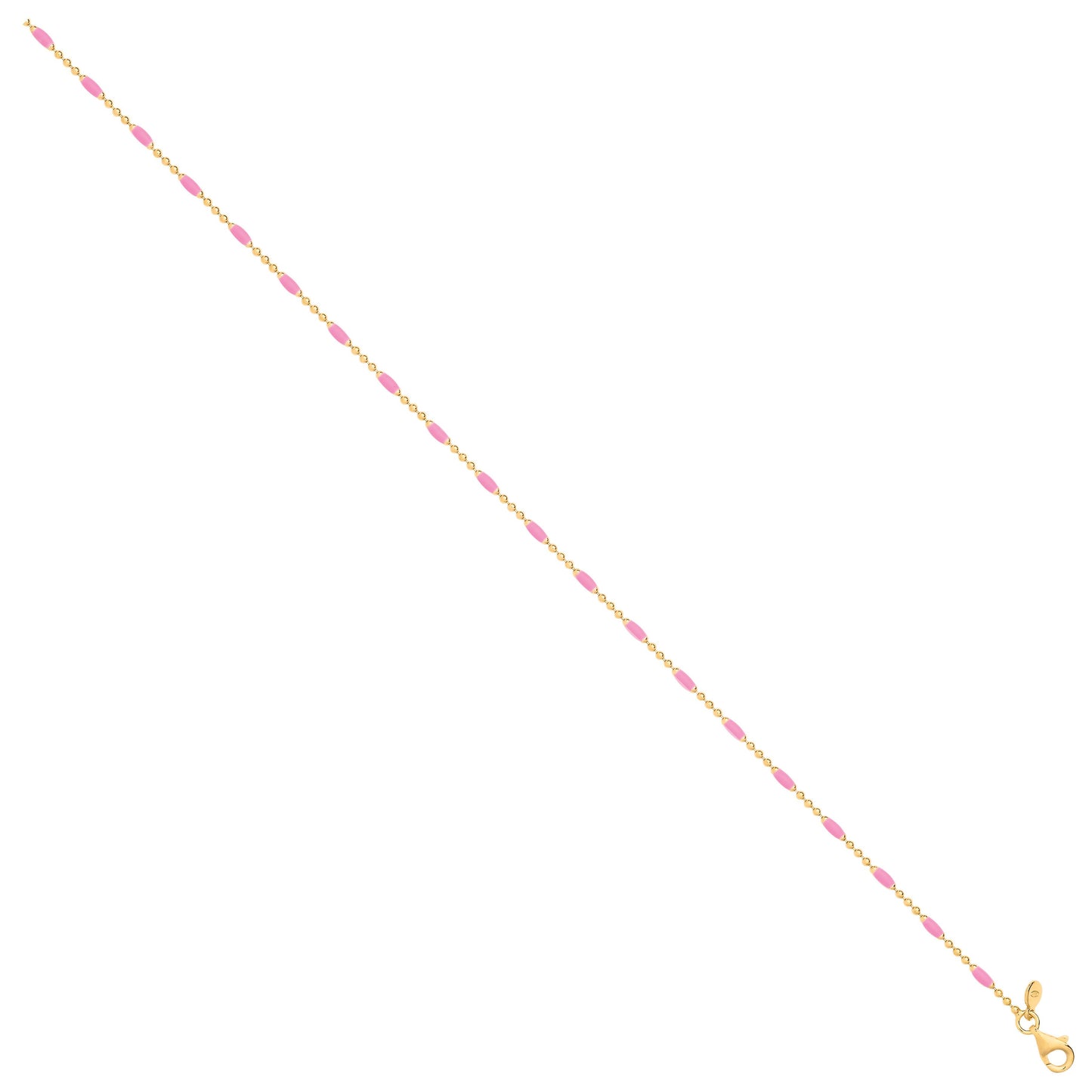 Silver Yellow Gold Plated Pink Enamel Anklet