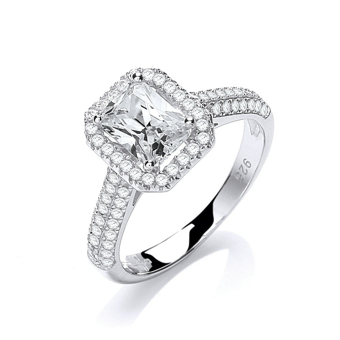 Micro Pave Emerald Cut Centre with Shoulder Cubic Zirconias Ring