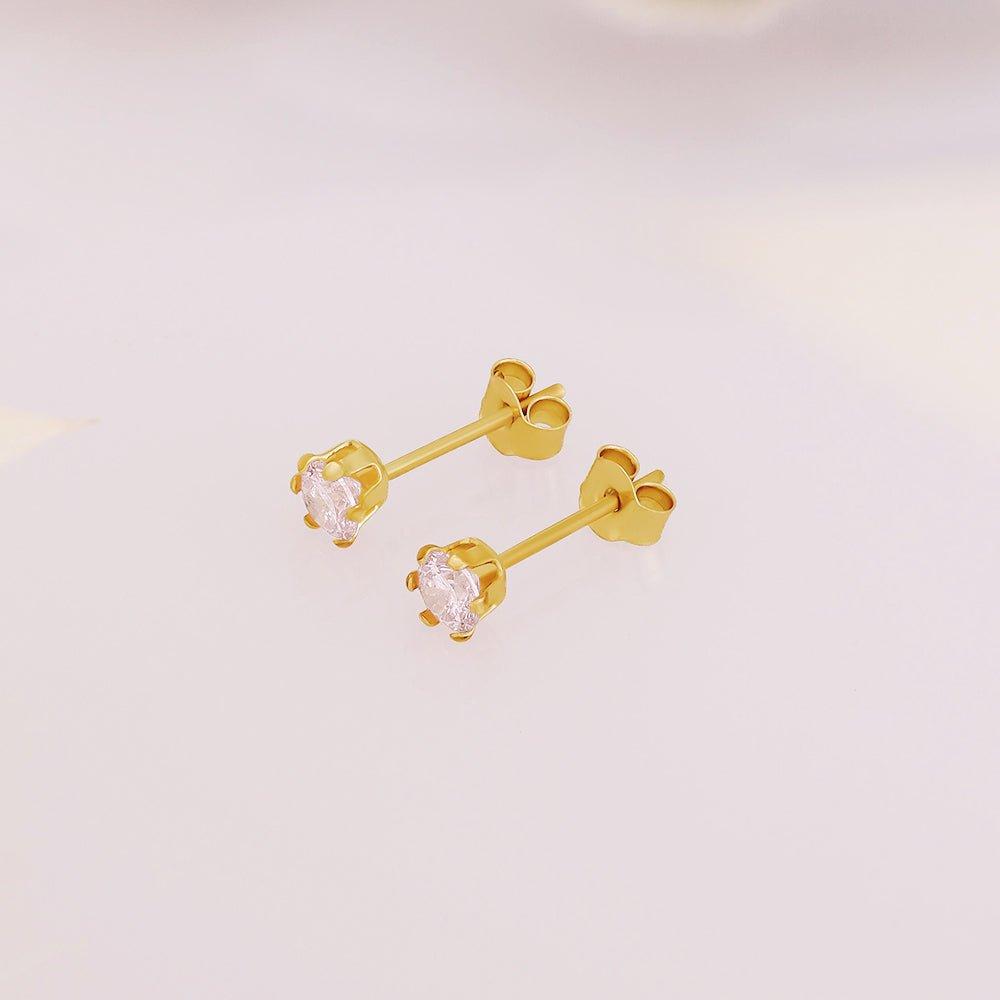 9ct Yellow Gold 3mm Claw Set Pink Cubic Zirconia Studs