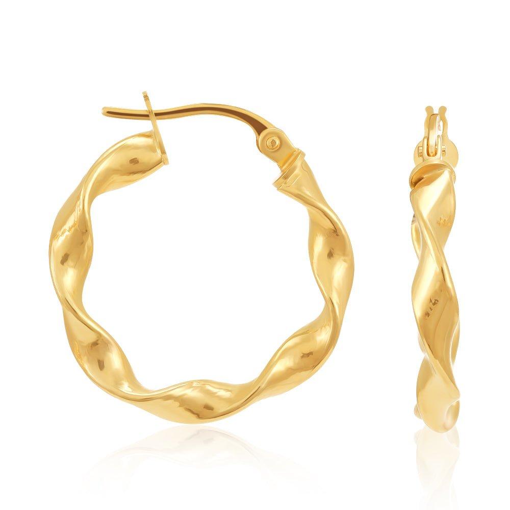 Yellow Gold 21mm Twisted Hoop Earrings - 1.0g
