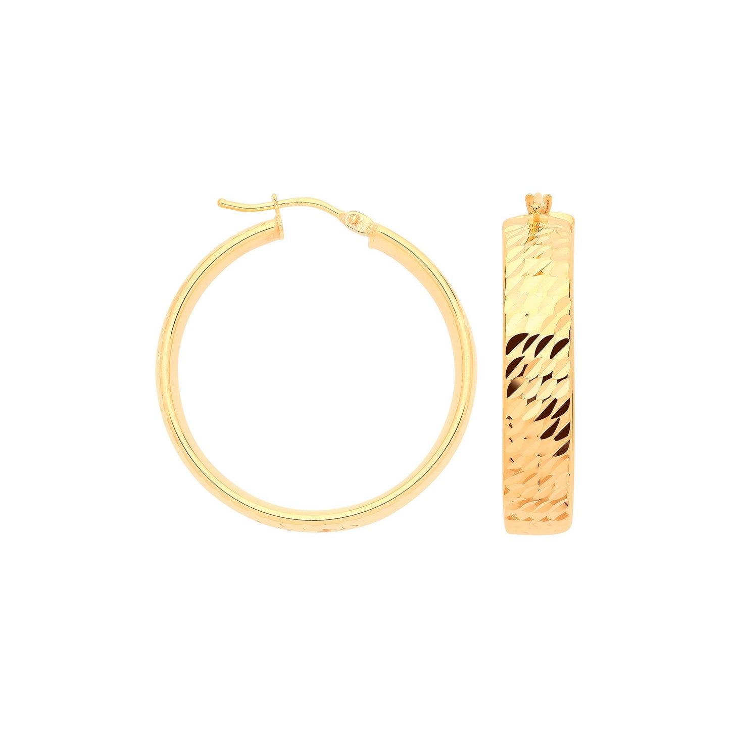 Yellow Gold 25mm Diamond Cut Wide Hoops