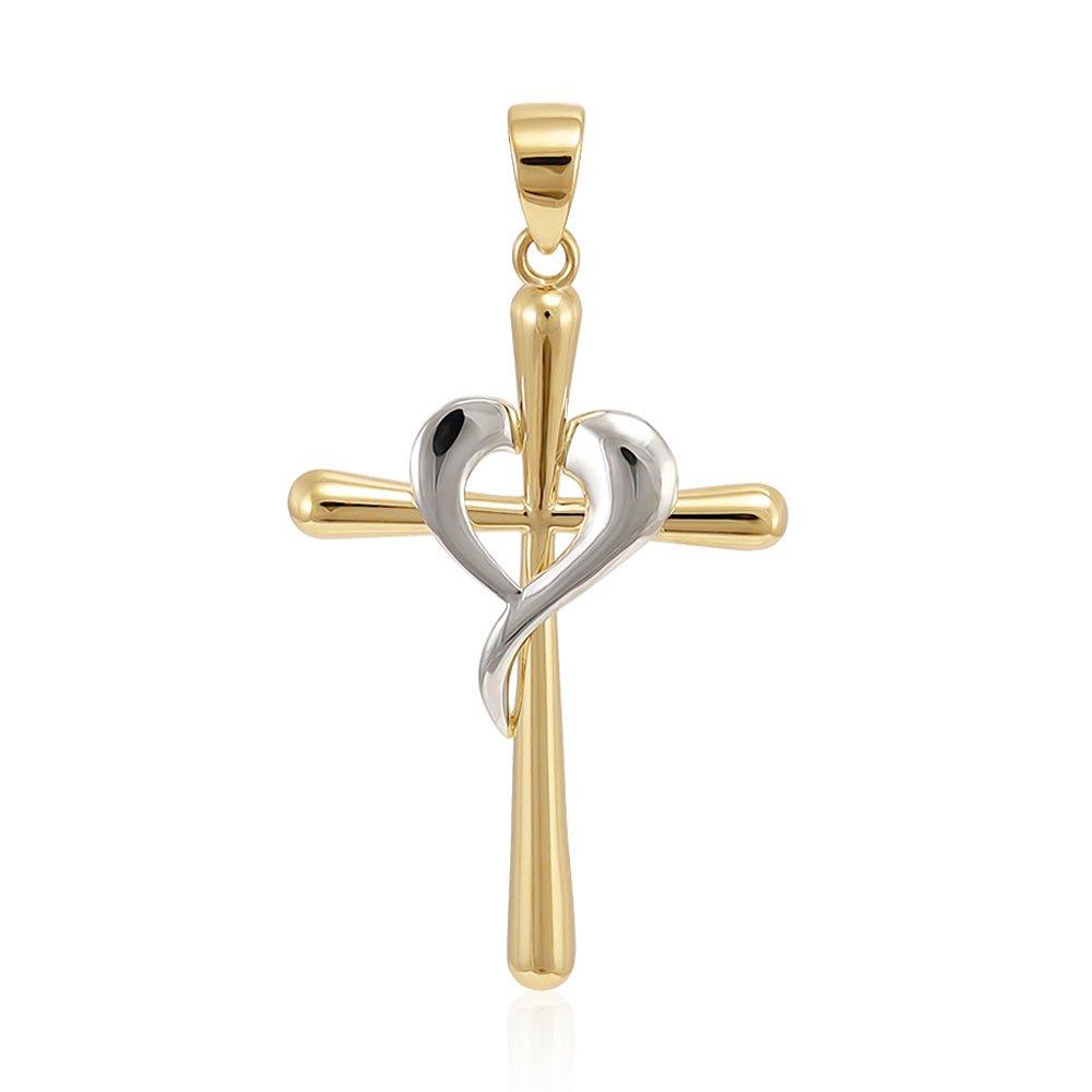 Y White Gold Cross Heart Pendant