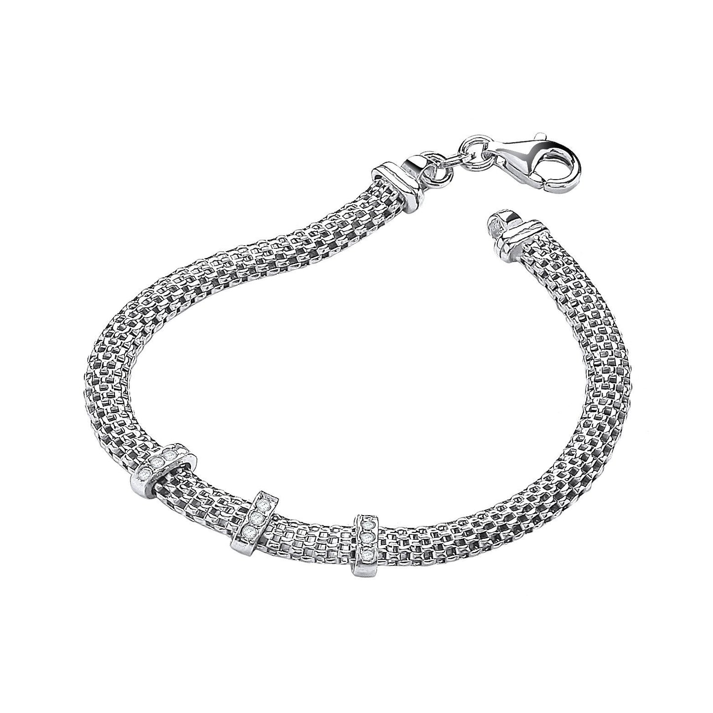 Silver Mesh with Cubic Zirconias 7"/19cm Bracelet