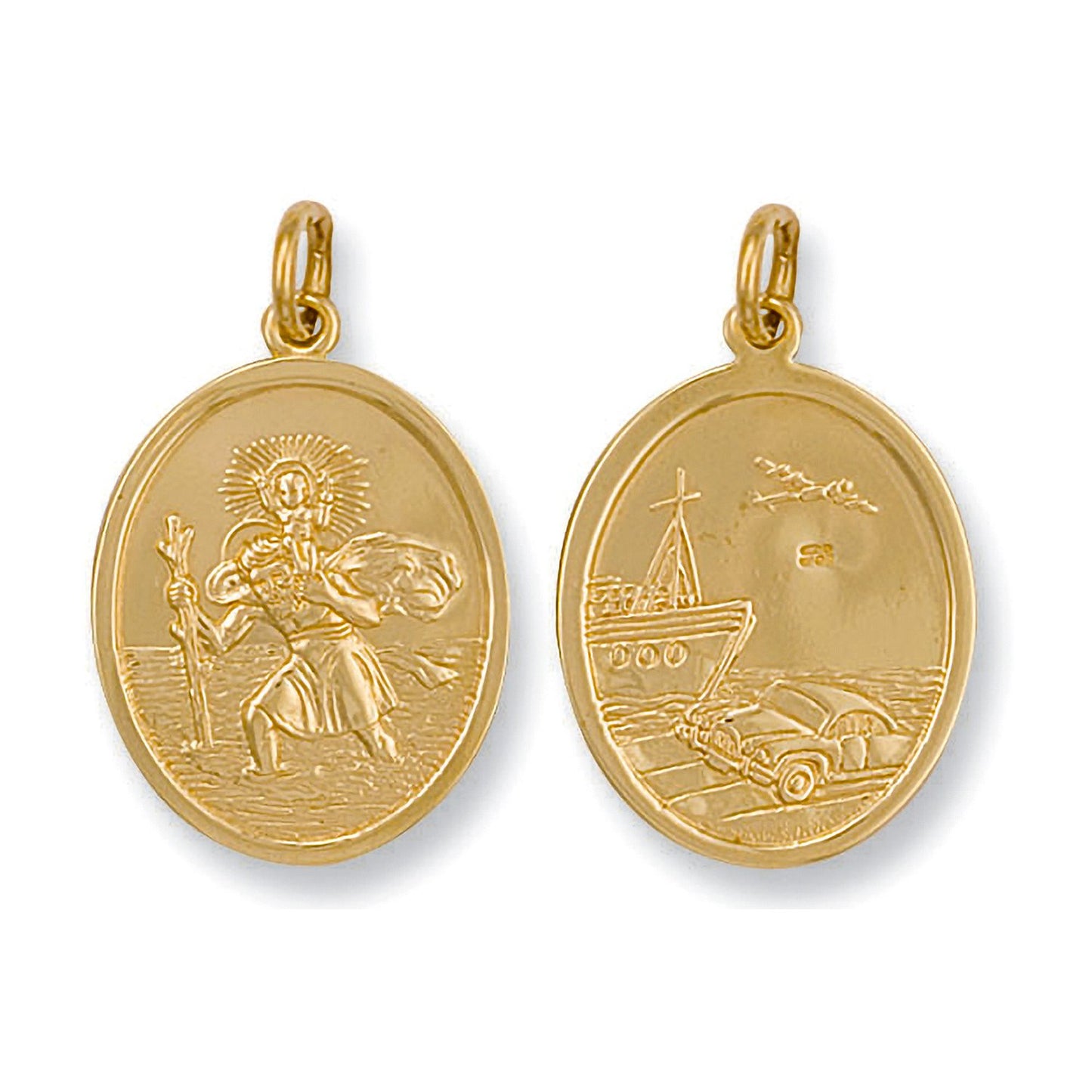 Yellow Gold Double Sided Oval Shaped St. Christopher Pendant - 3.1g