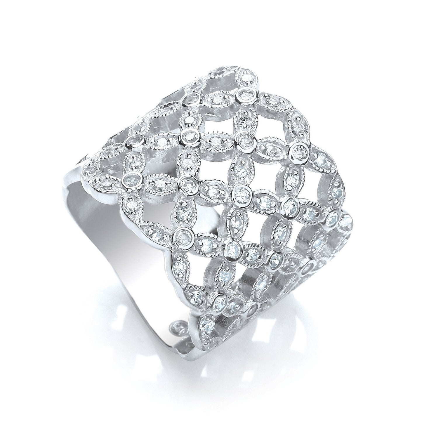 Multi-Row Fancy Flower Cubic Zirconia Ring