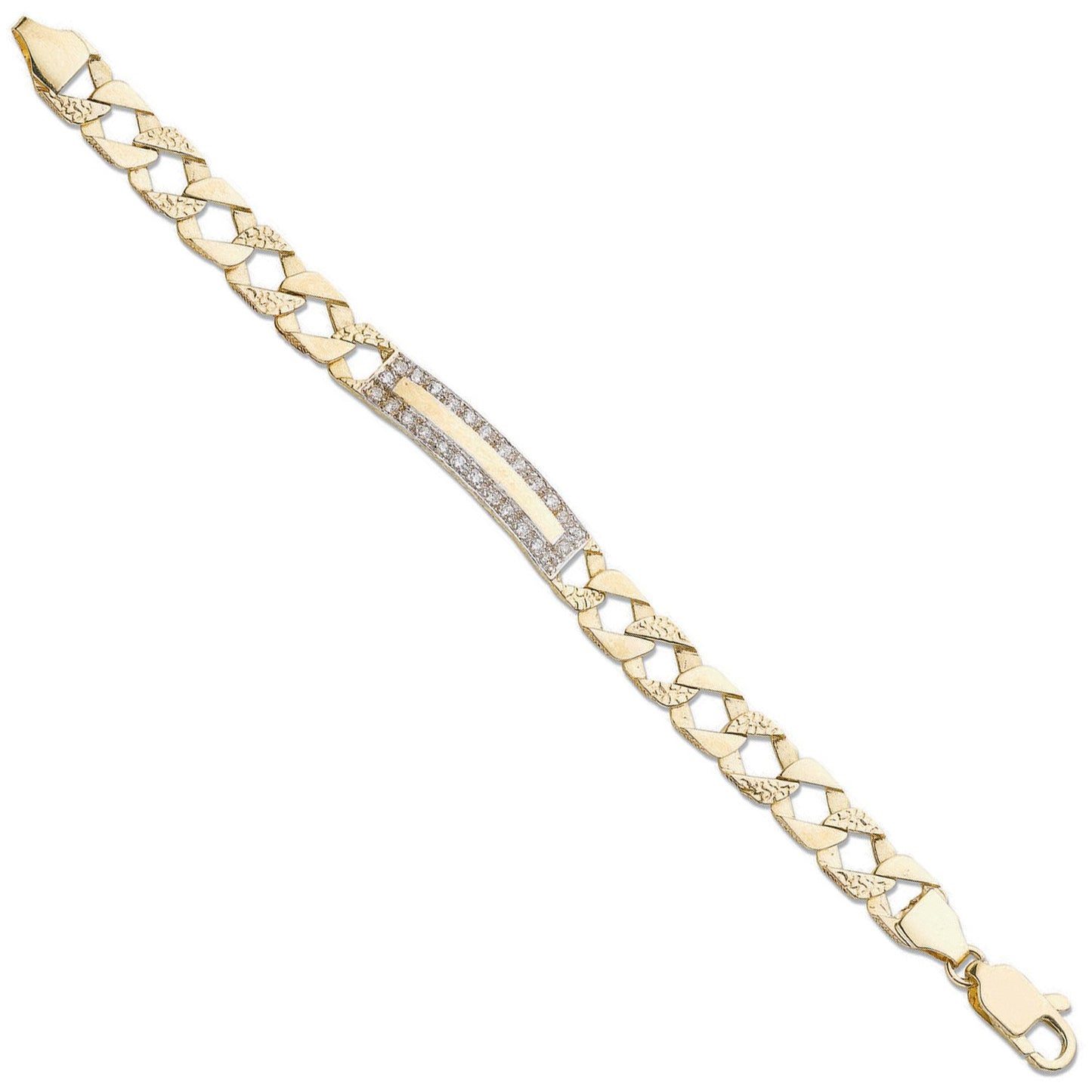 Yellow Gold Plain & Bark Casted Curb Baby ID Bracelet - 9.0g