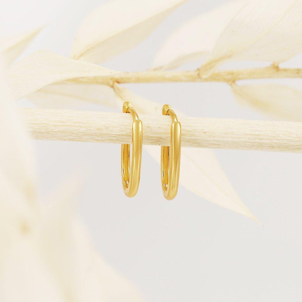 Yellow Gold Plain Hinged Oval Hoop Huggies