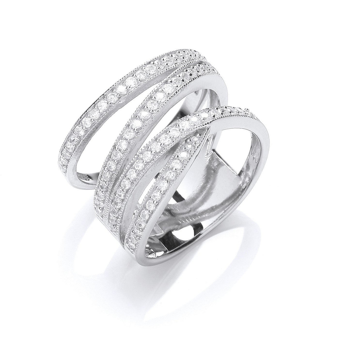 Silver Micro-Pave Multi Band Cubic Zirconia Ring