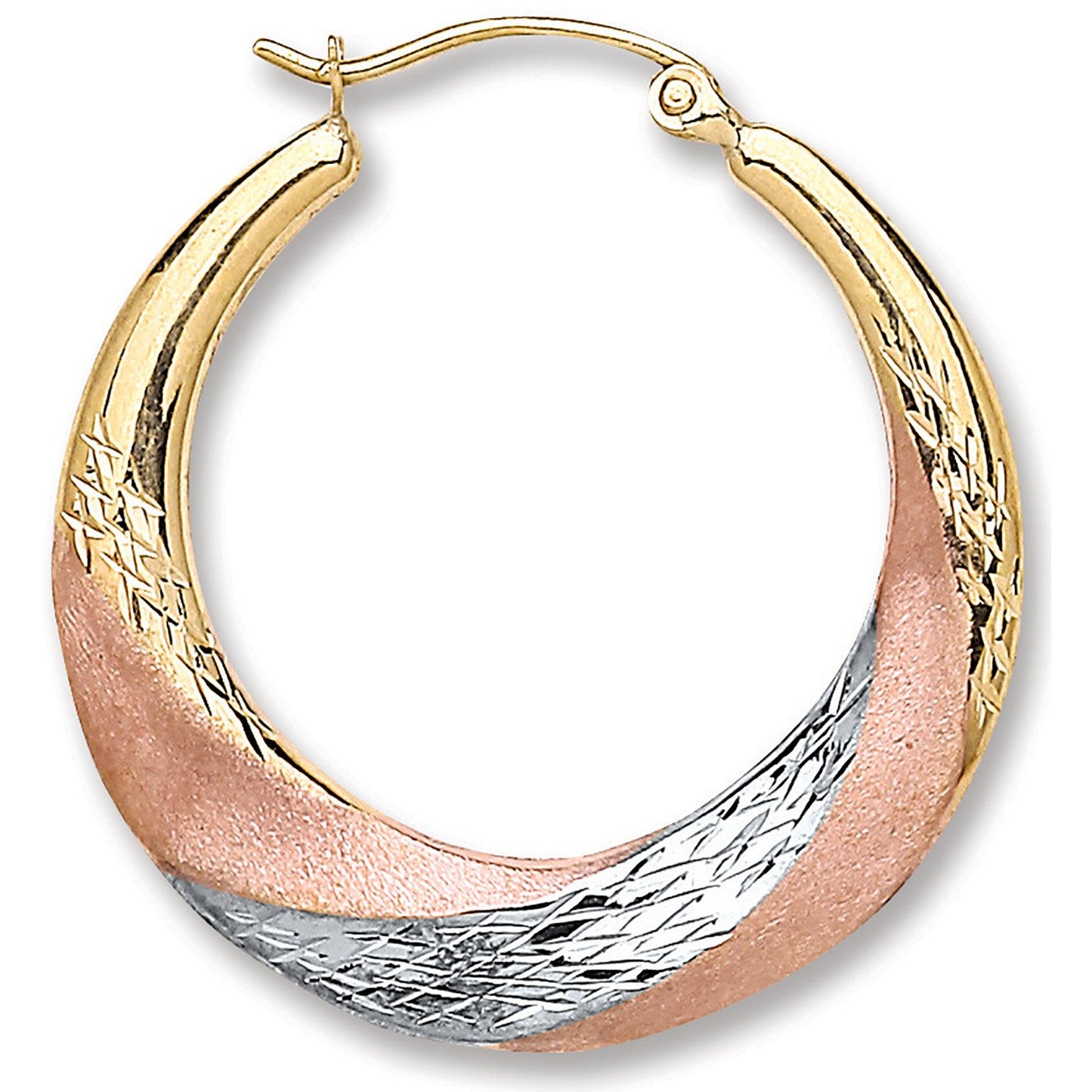 Yellow, White & Rose Gold 25mm Hoop Earrings