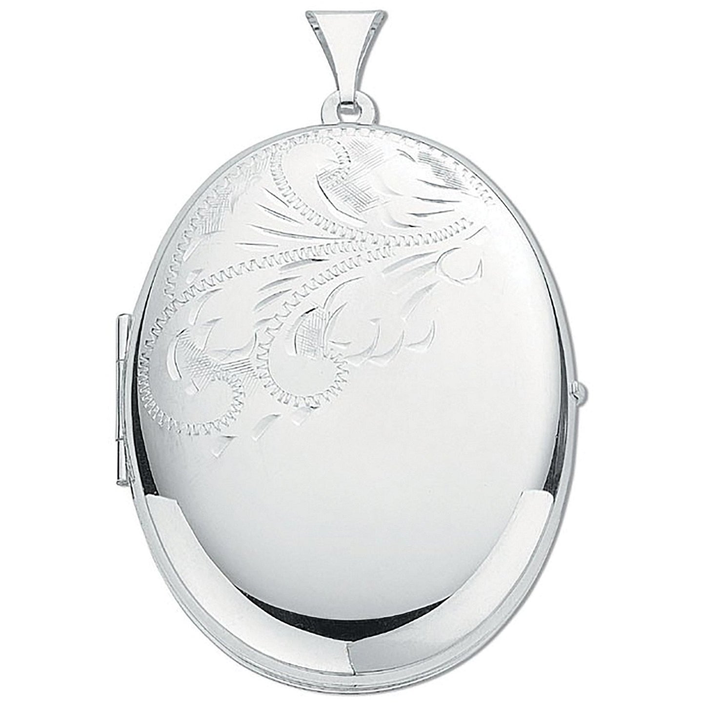 Silver Large Engraved Oval Shaped Locket (HNN-AF83DF)