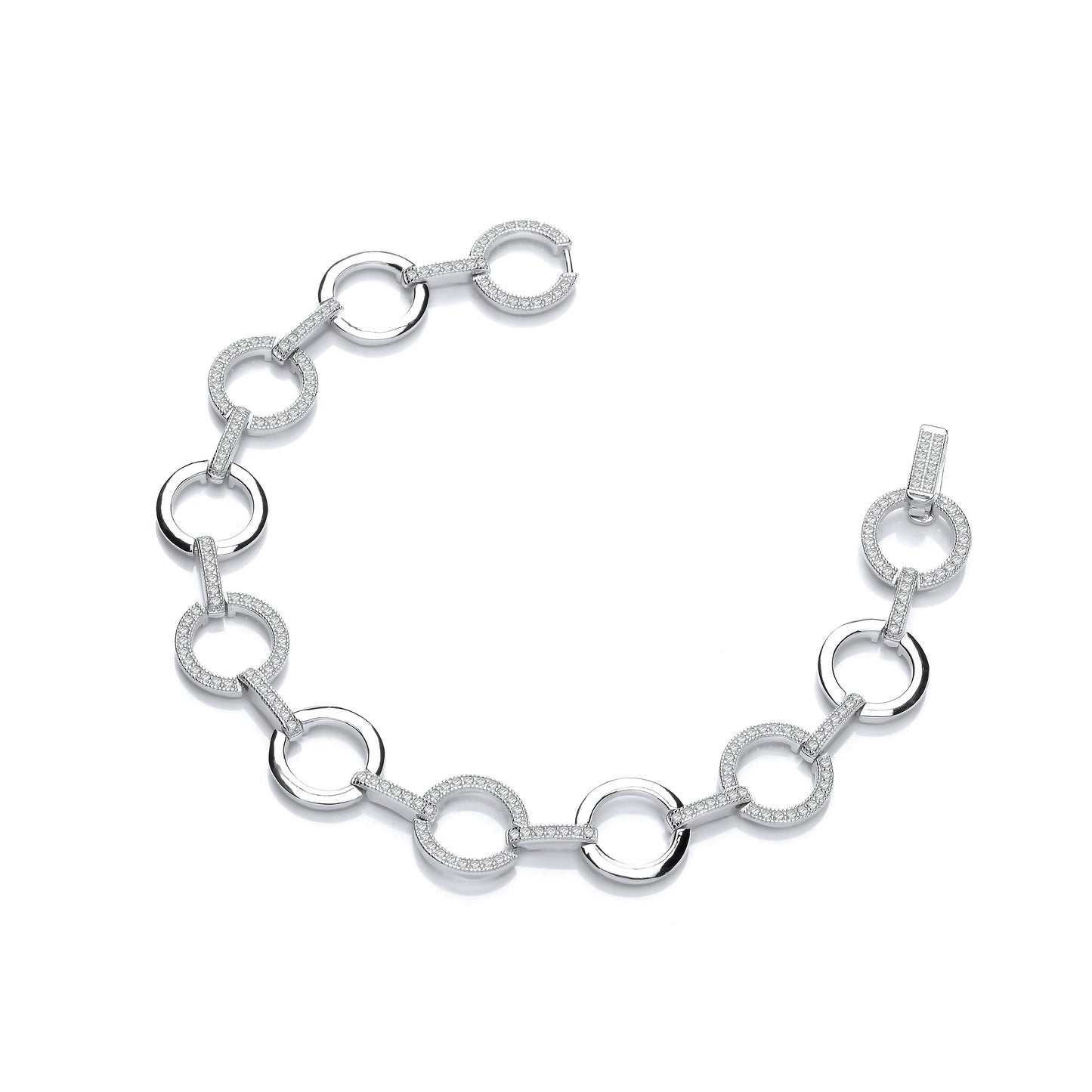 Circles Plain & Cubic Zirconias Silver Ladies Bracelet