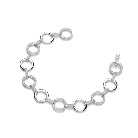 Circles Plain & Cubic Zirconias Silver Ladies Bracelet