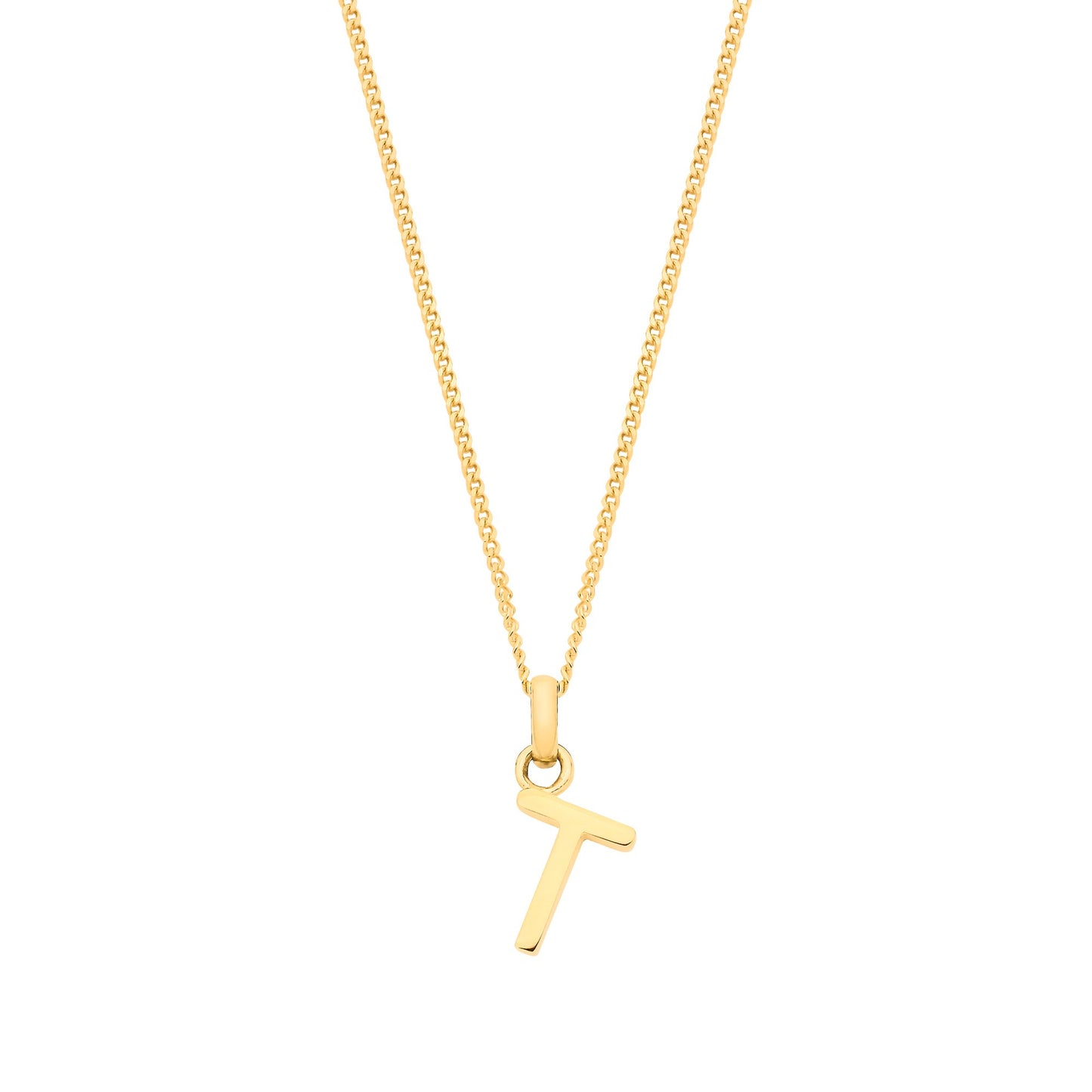 Yellow Gold Small Plain Initial on 18" Curb Chain
