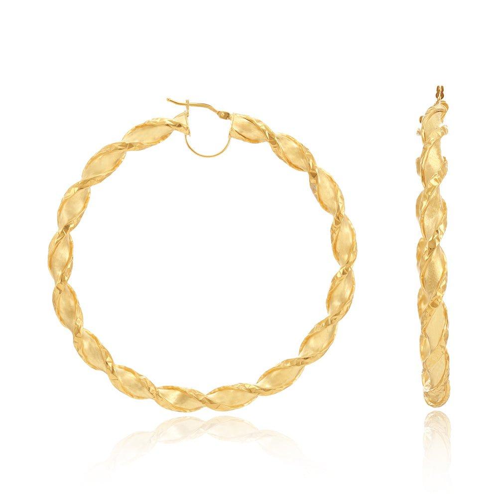 Yellow Gold 61mm Twisted Hollow Hoop Earrings