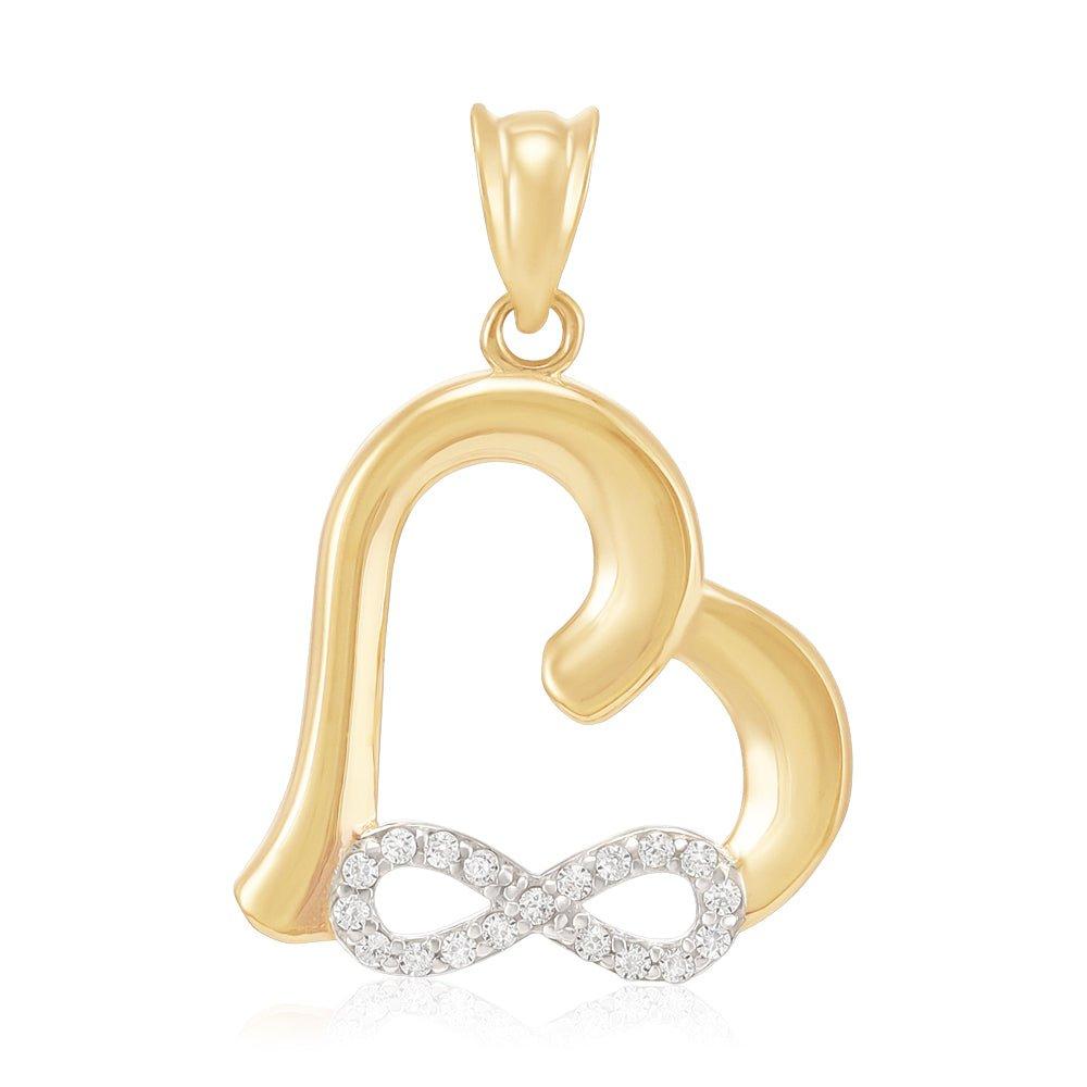 Yellow Gold Cubic Zirconia Infinity, Heart Pendant