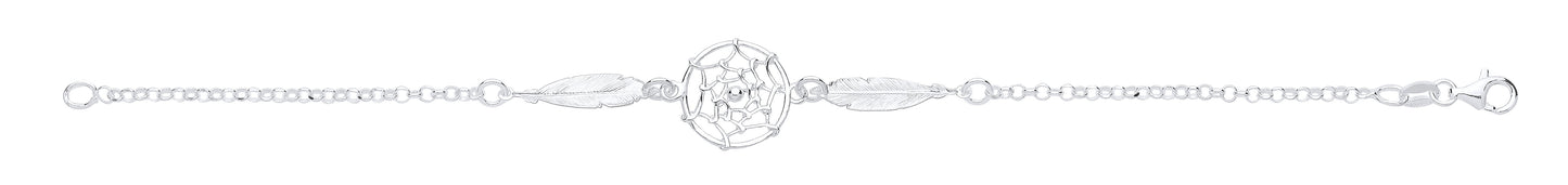 Silver Dream Catcher, Feather Spider Web Drop Bracelet
