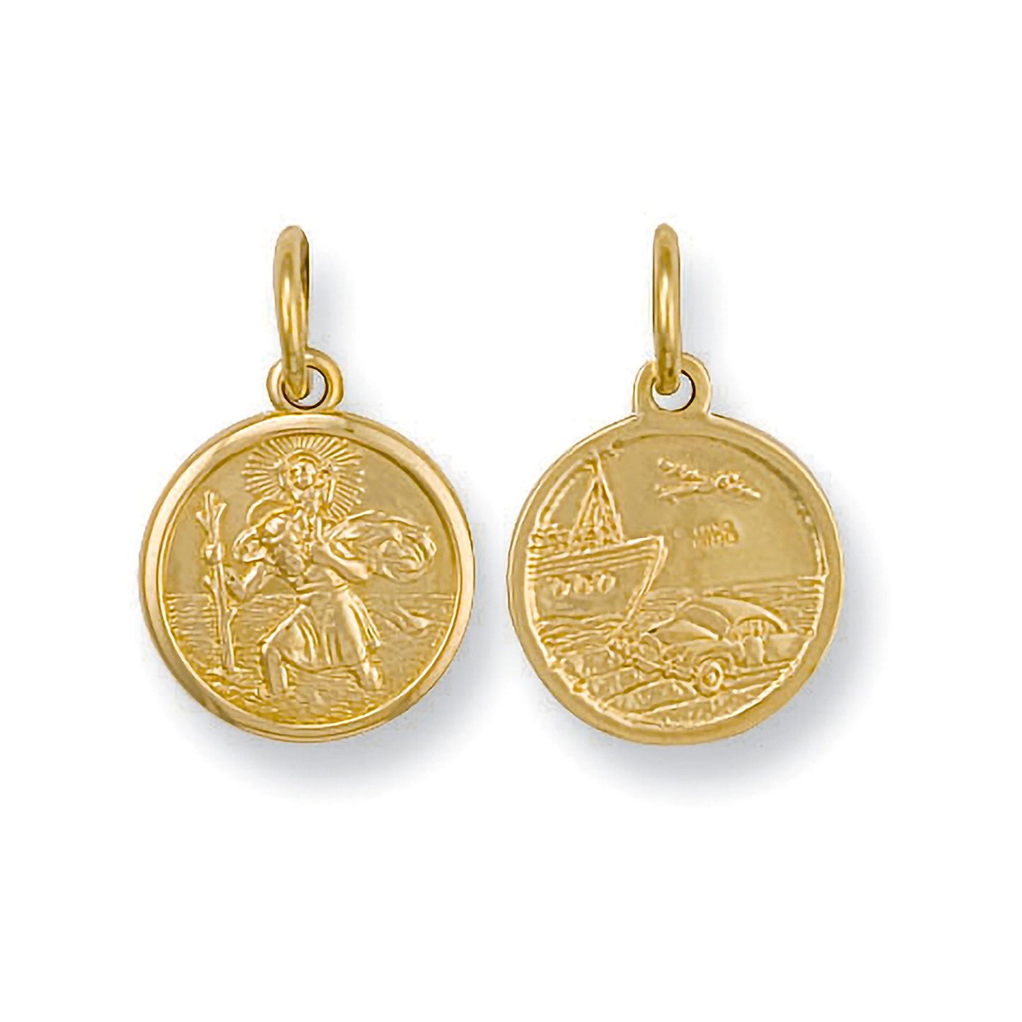Yellow Gold Double Sided St. Christopher Pendant - 18mm