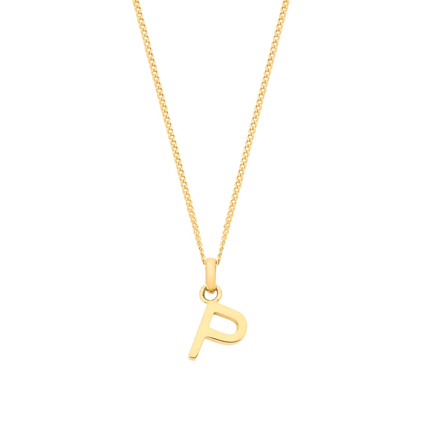 Yellow Gold Small Plain Initial on 18" Curb Chain