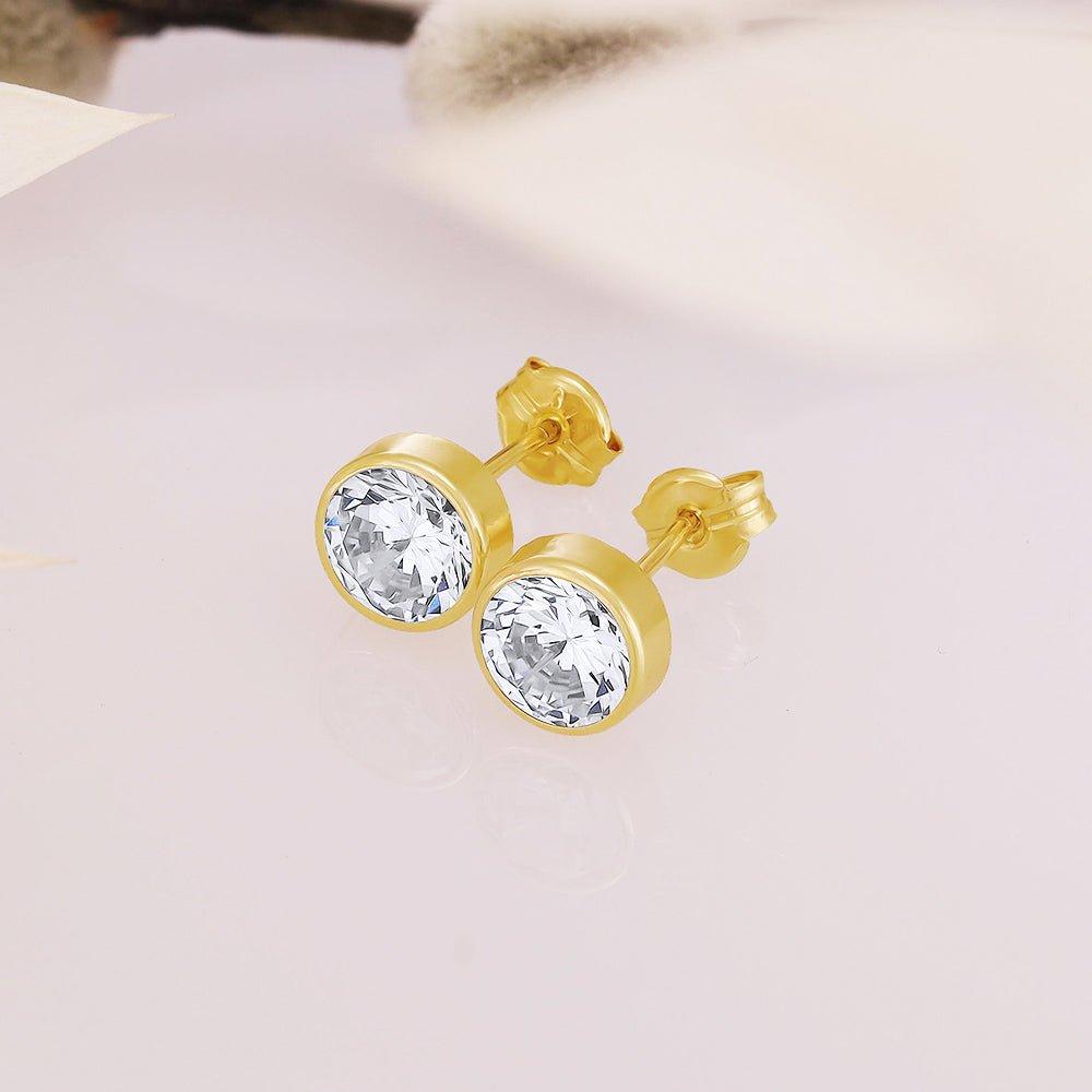 9ct Yellow Gold 6mm Rubover Set Cubic Zirconia Studs