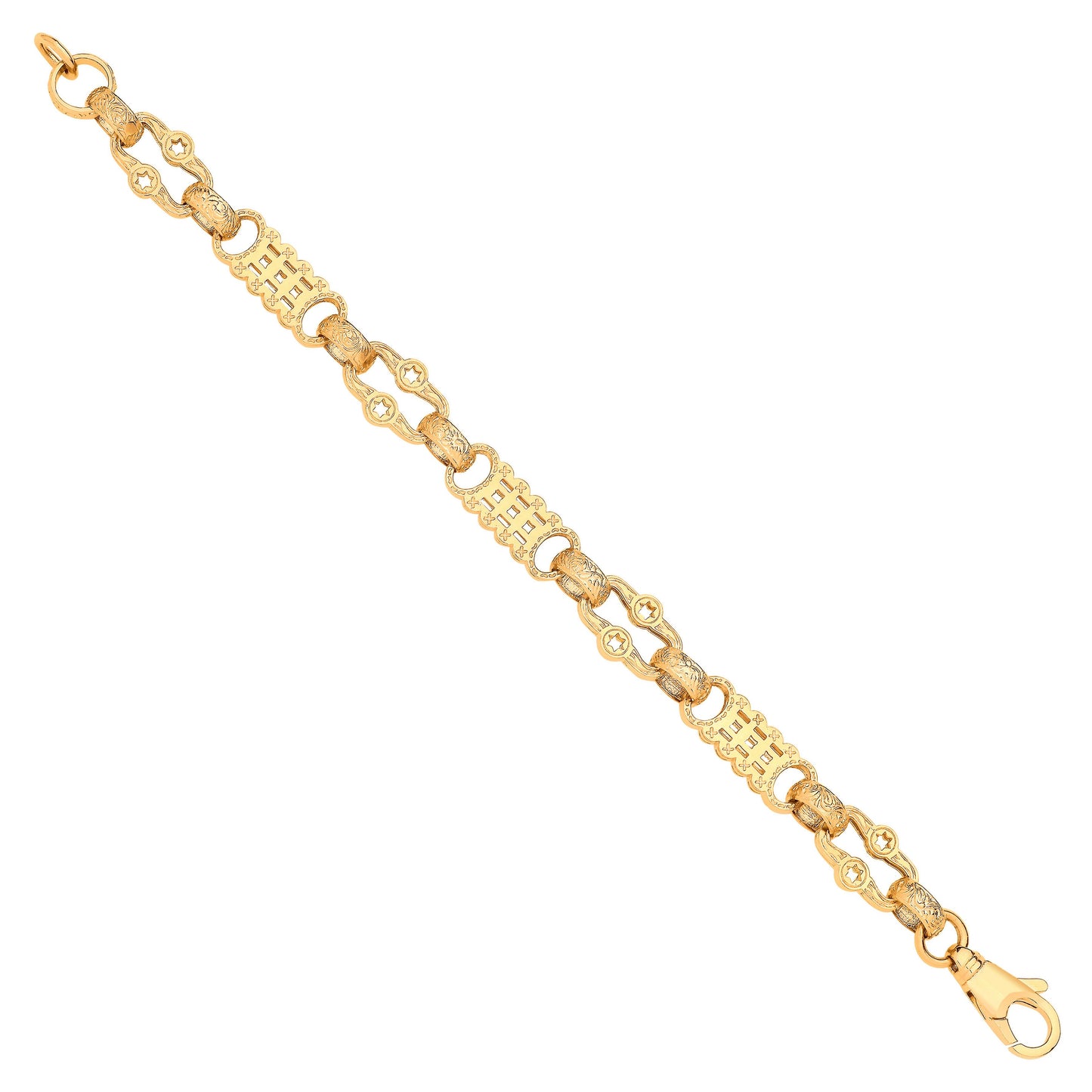 Yellow Gold Stars & Bars Gents Bracelet