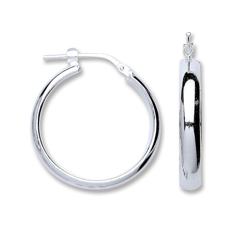 Silver D-Shaped Wedds Hoop Earrings - 4mm - 3.9g
