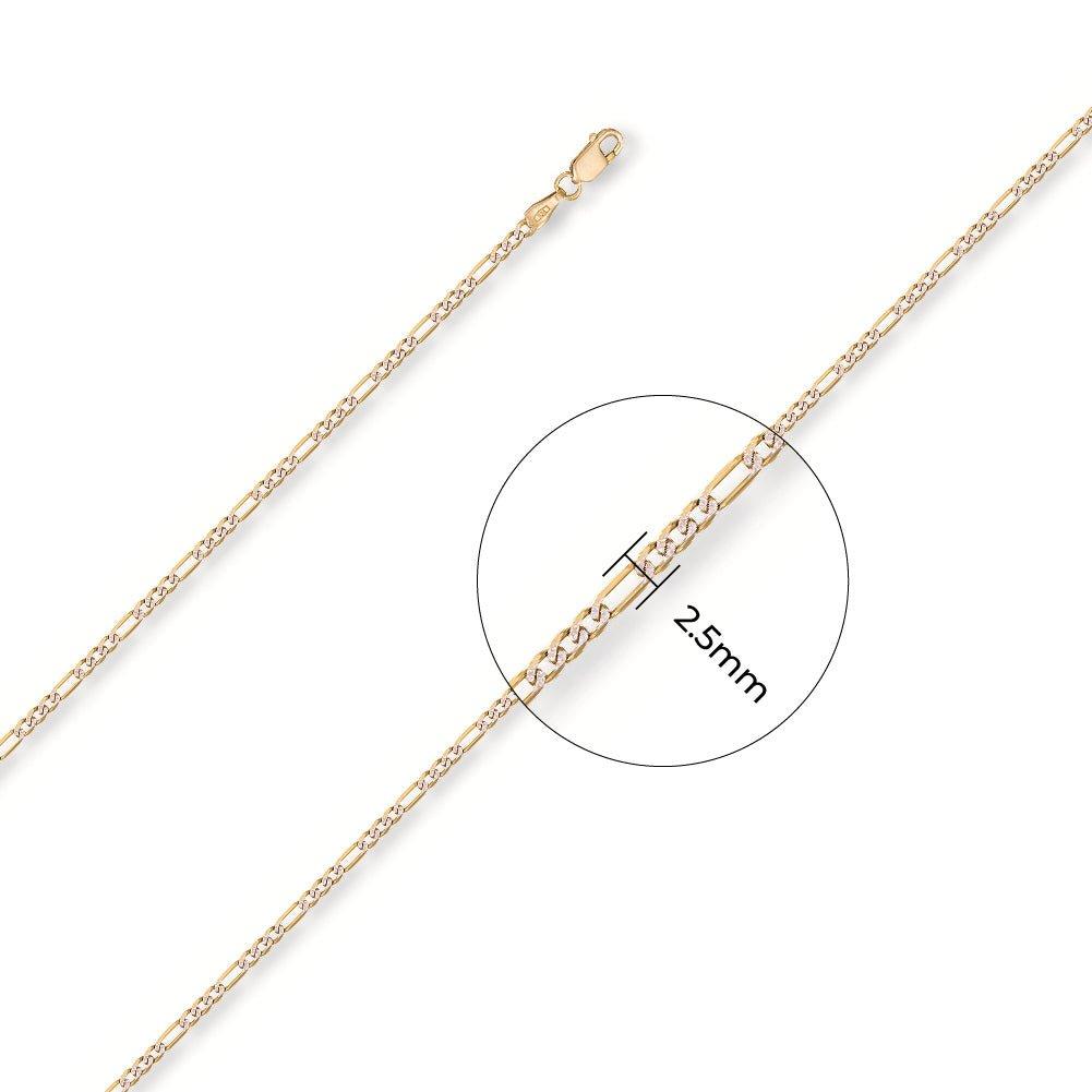Yellow Gold Rhodium Plated 2.5mm Figaro Chain