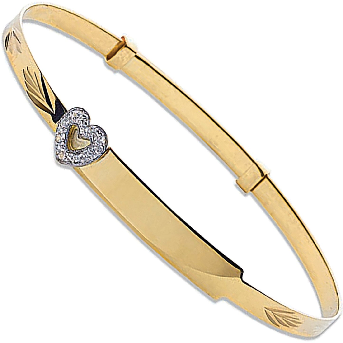 Yellow Gold Cubic Zirconia Heart Diamond Cut Expandable Baby Bangle