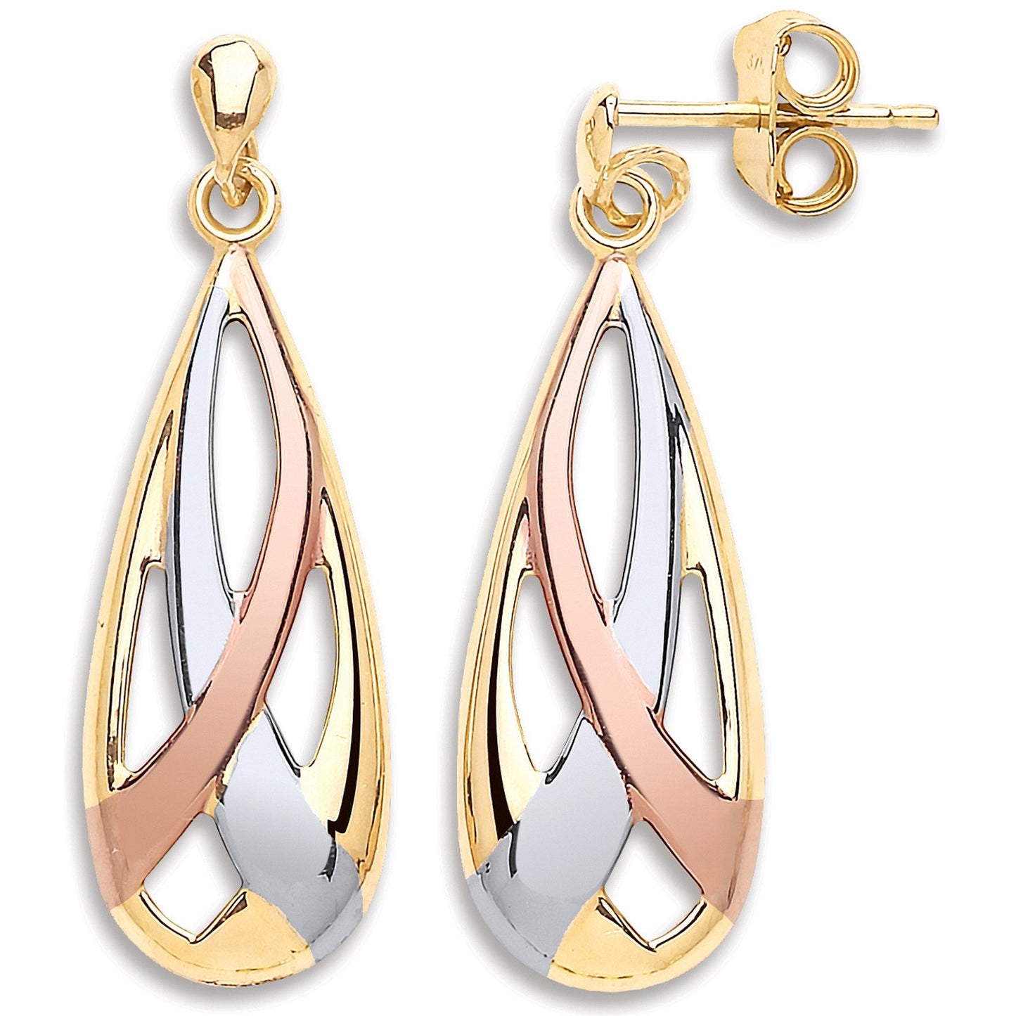 Yellow, White & Rose Gold Teardrop Earrings (HNN-EC2308)