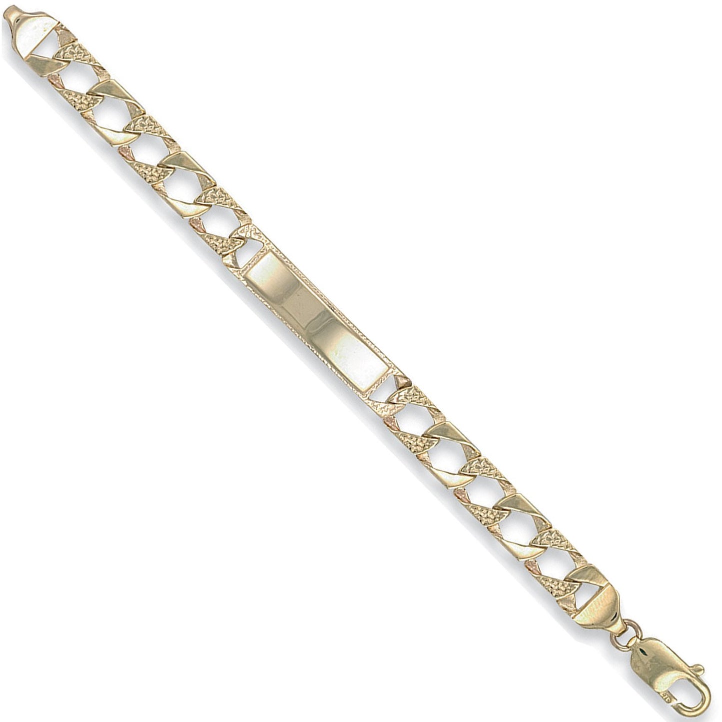 Yellow Gold Plain & Bark Casted Curb Baby ID Bracelet - 8.3g