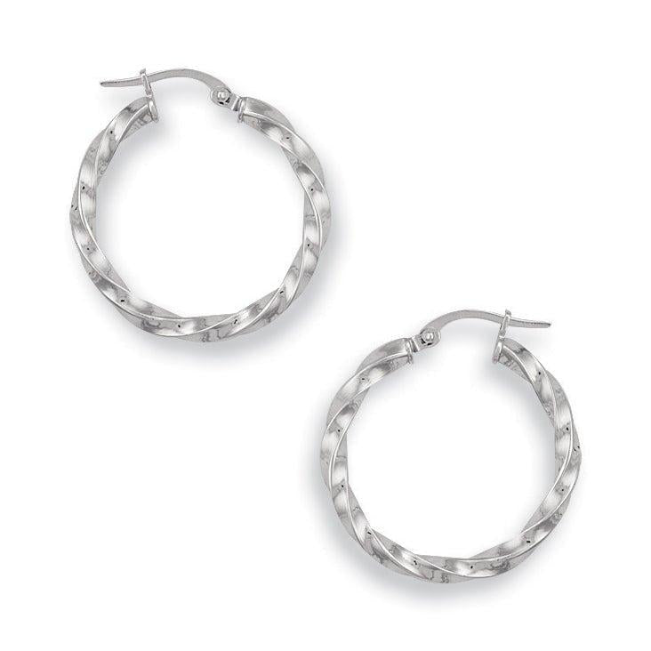 White Gold 25mm Twisted Hoop Earrings - 1.3g