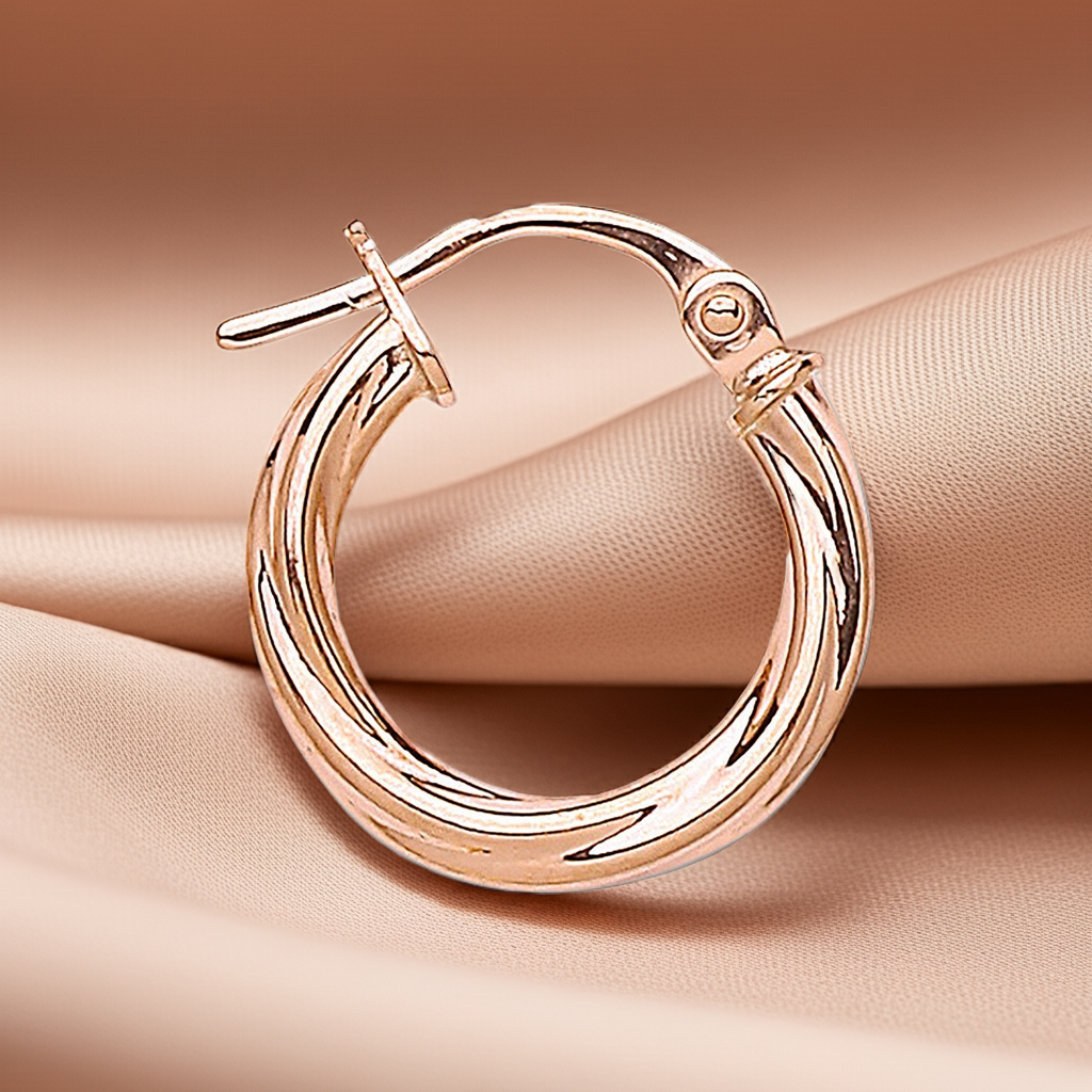 Rose Gold 15mm Twisted Hoop Earrings