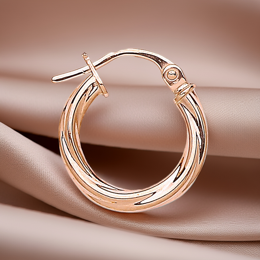 Rose Gold 15mm Twisted Hoop Earrings