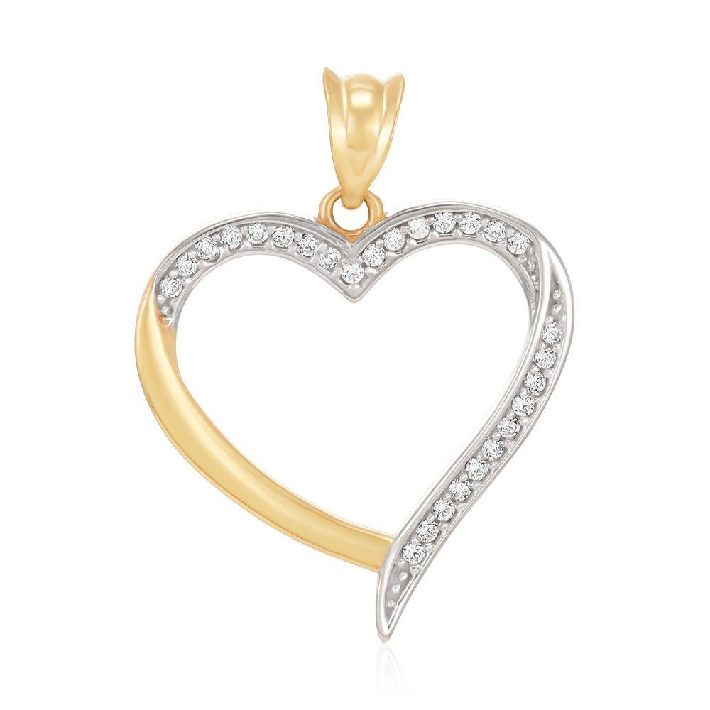 Yellow and White Gold Cubic Zirconia Heart Pendant