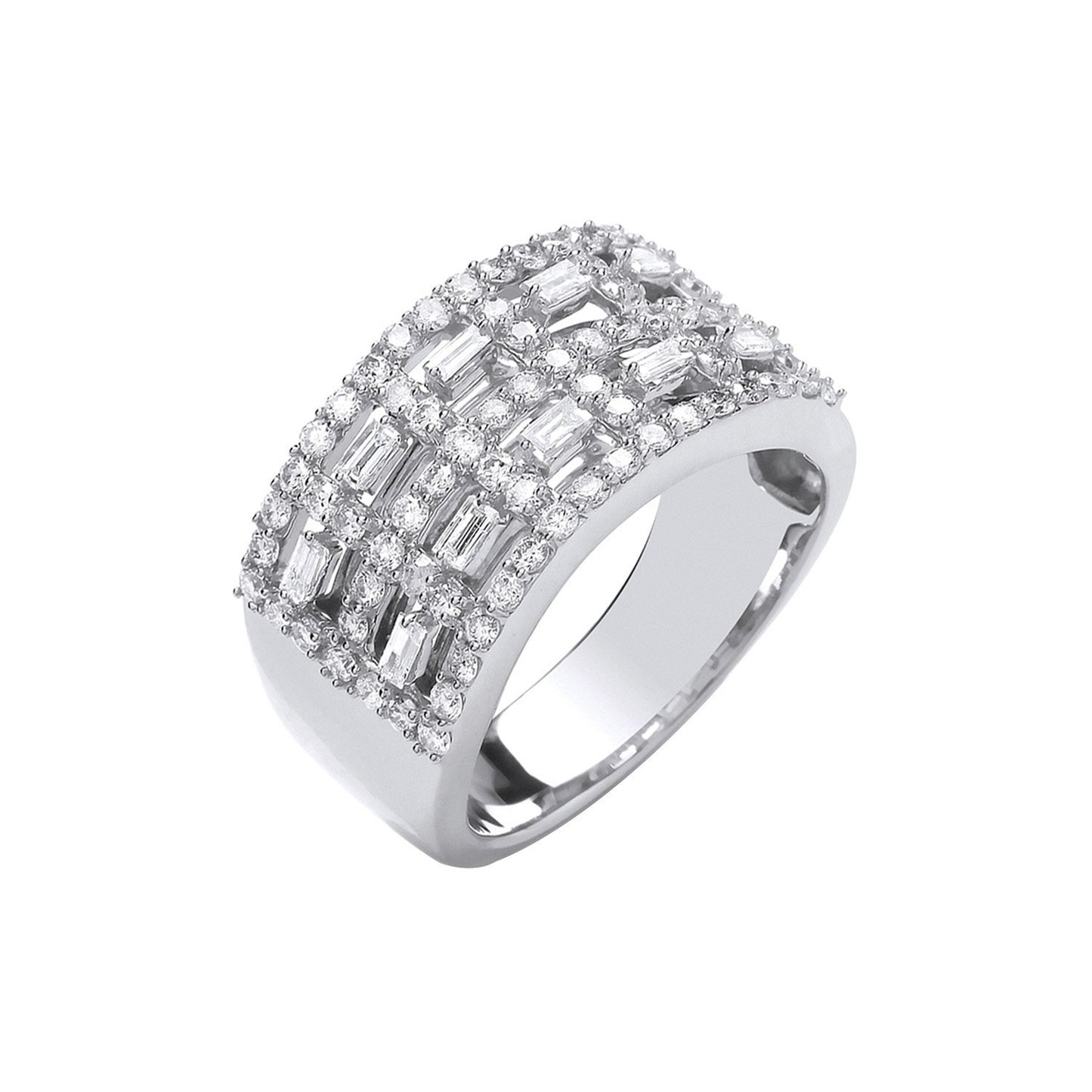 18ct White Gold Baguettes & Round 1.00ctw Diamond Dress Ring