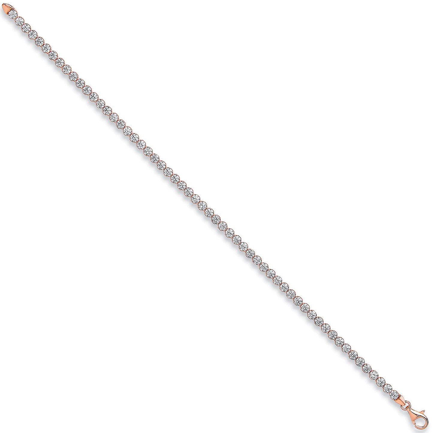 Silver 3mm Rose Plated Round Cubic Zirconia Tennis Bracelet