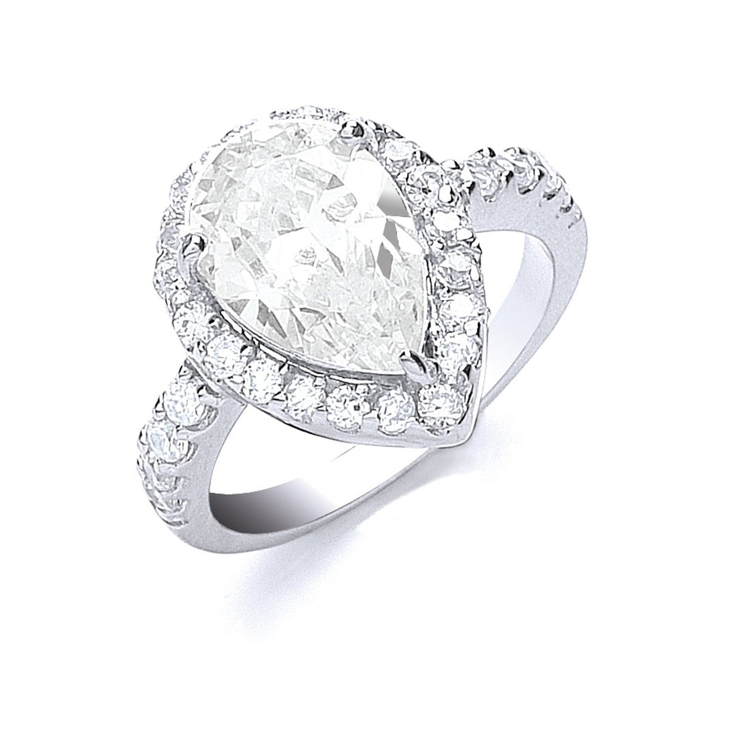 Silver Claw Set Pear Shape Centre Cubic Zirconia Ring