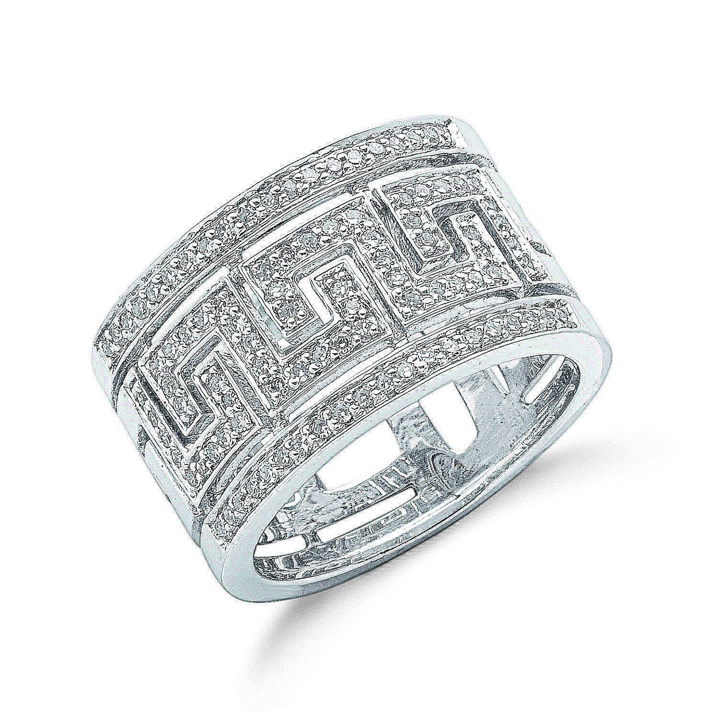 9ct White Gold 0.50ct Diamond Greek Key Ring