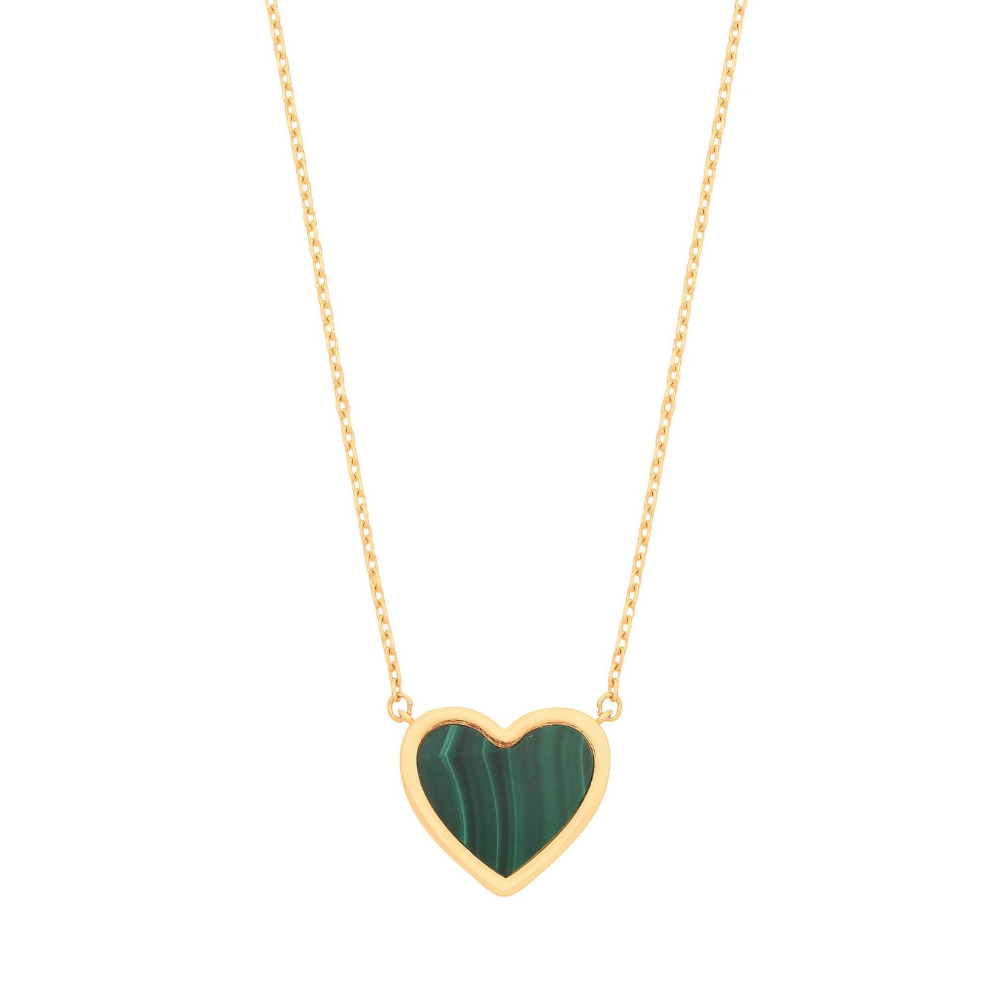 Yellow Gold Green Rubover Heart 18"Necklace