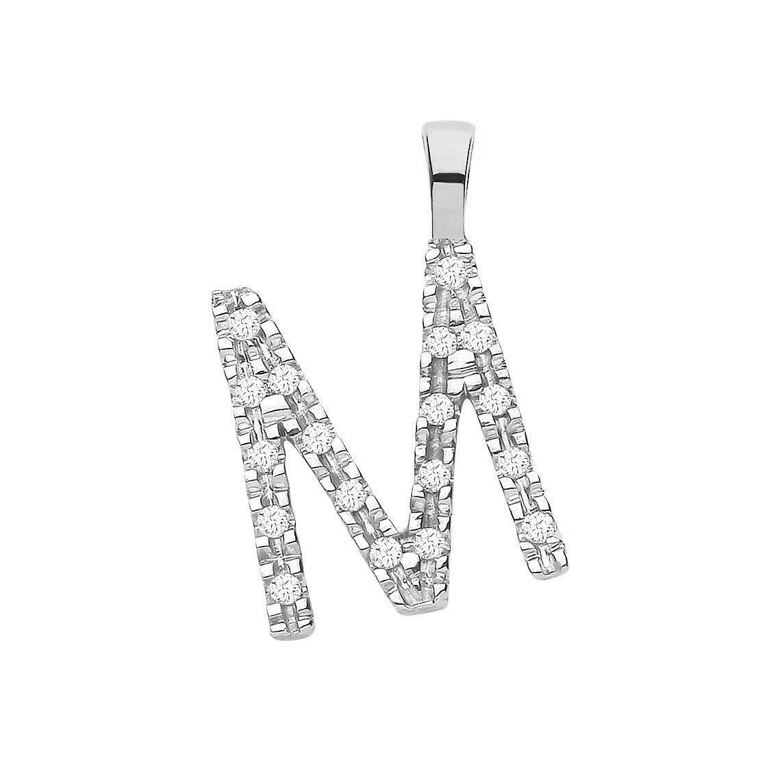 9ct White Gold 0.06ct Diamond M Initial