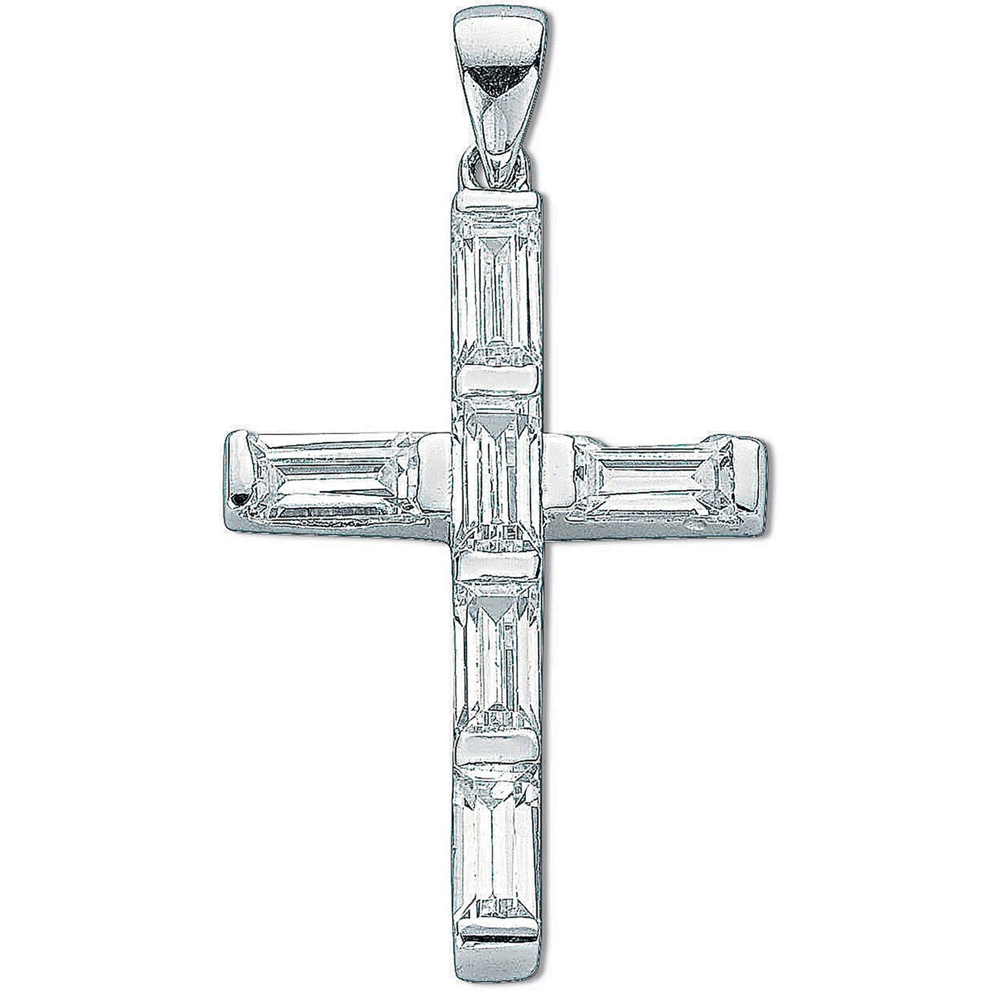 Silver Baguette Cut Cubic Zirconia Cross