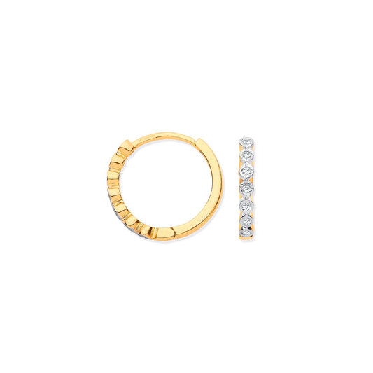 9ct Yellow Gold Round 0.10ctw Diamond Hoops (HNN-05470F)