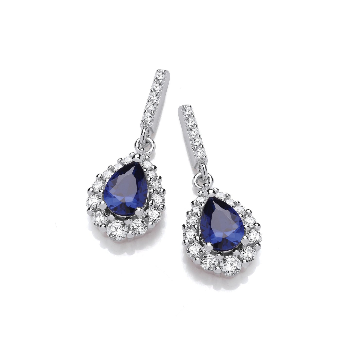 Blue Teardrop Cubic Zirconia Silver Earrings